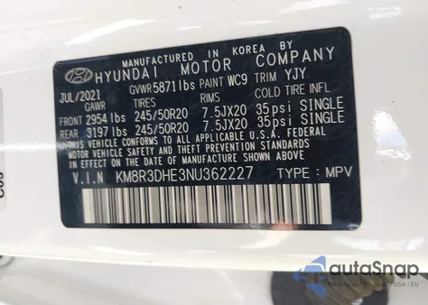 2022 Hyundai Palisade Sel из США, поврежденный, VIN KM8R3DHE3NU362227